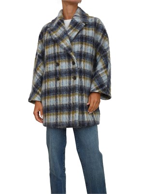 Cappotto doppiopetto corto iBlues in lana blu con motivo check in DONNA