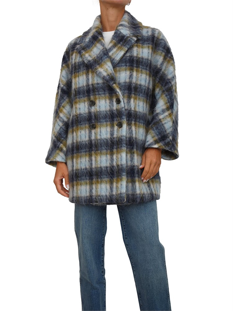 Cappotto doppiopetto corto iBlues in lana blu con motivo check