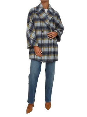 Cappotto doppiopetto corto iBlues in lana blu con motivo check in DONNA