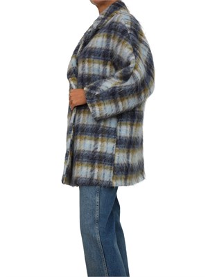 Cappotto doppiopetto corto iBlues in lana blu con motivo check in DONNA
