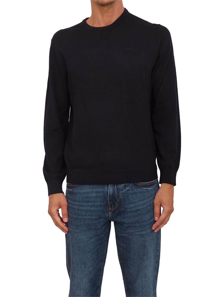 Maglione girocollo blu Armani Exchange in lana vergine