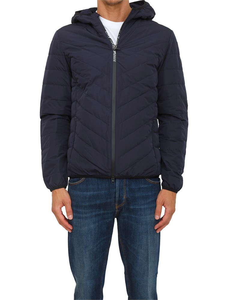 EA7 EMPORIO ARMANI Piumino blu EA7 packable con cappuccio Premium Shield