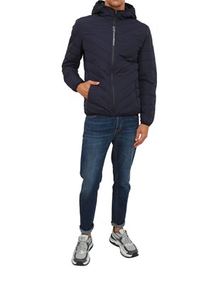 EA7 EMPORIO ARMANI Piumino blu EA7 packable con cappuccio Premium Shield in UOMO