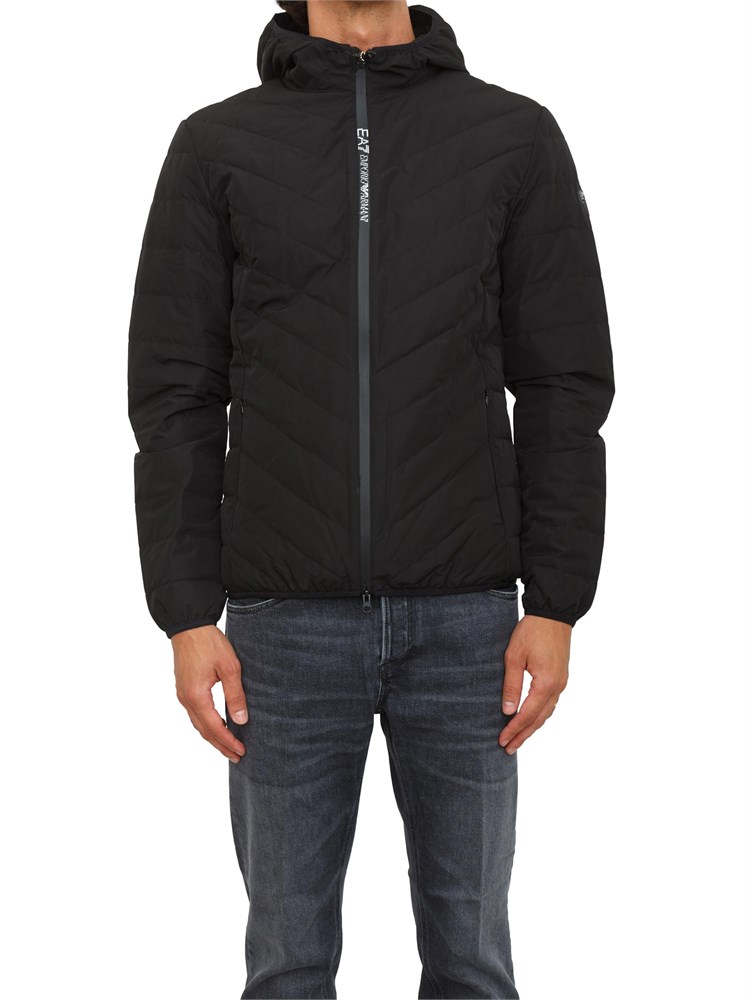 EA7 EMPORIO ARMANI Piumino nero EA7 packable con cappuccio Premium Shield