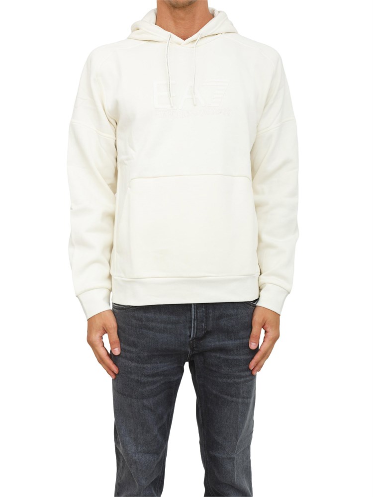 EA7 EMPORIO ARMANI Felpa con cappuccio avorio EA7 Visibility in misto cotone
