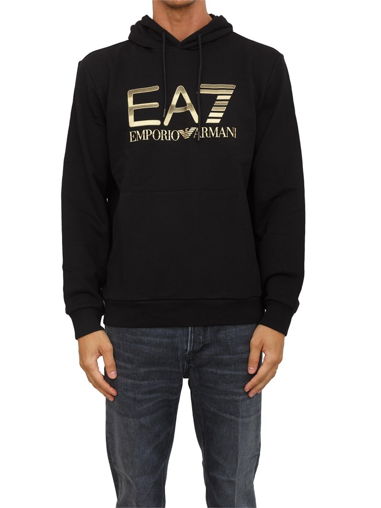 EA7 EMPORIO ARMANI Felpa con cappuccio nero EA7 Logo Series in cotone stretch con maxi logo