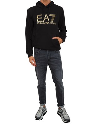 EA7 EMPORIO ARMANI Felpa con cappuccio nero EA7 Logo Series in cotone stretch con maxi logo in UOMO