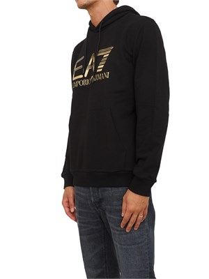 EA7 EMPORIO ARMANI Felpa con cappuccio nero EA7 Logo Series in cotone stretch con maxi logo in UOMO