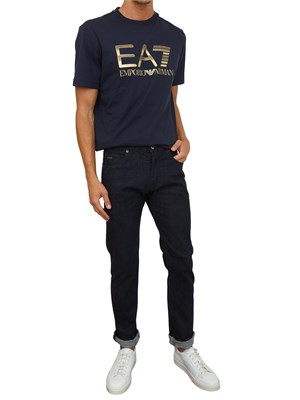 EA7 EMPORIO ARMANI T-shirt blu EA7 Logo Series in cotone con maxi logo in UOMO