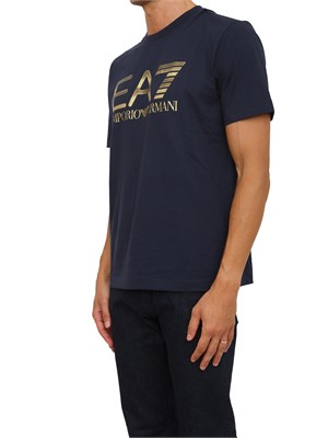 EA7 EMPORIO ARMANI T-shirt blu EA7 Logo Series in cotone con maxi logo in UOMO