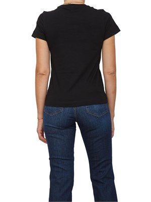 T-shirt Pinko in jersey di cotone nero con logo ricamato in DONNA