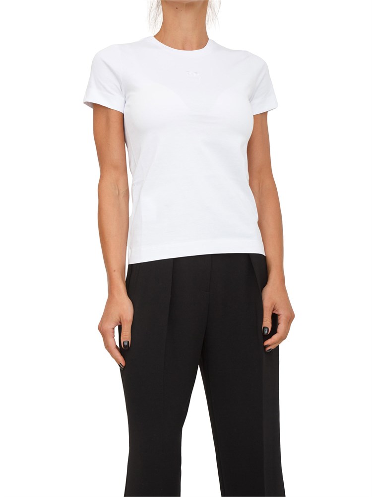 T-shirt Pinko in jersey di cotone bianco con logo ricamato
