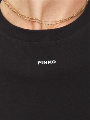 T-shirt Pinko in jersey di cotone nero con stampa logo a contrasto in DONNA
