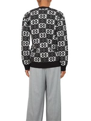 Cardigan over Pinko in morbida lana con logo all over a contrasto bianco e nero in DONNA