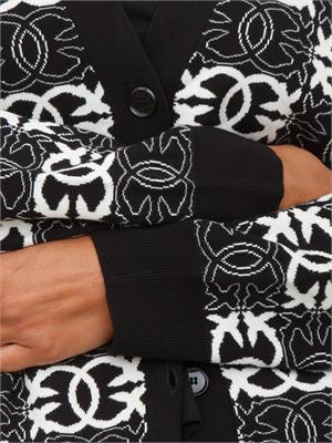 Cardigan over Pinko in morbida lana con logo all over a contrasto bianco e nero in DONNA