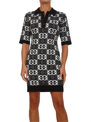 Abito in maglia Pinko con stampa logo all over a contrasto bianco e nero in DONNA