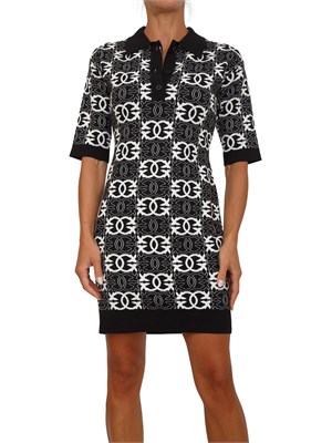 Abito in maglia Pinko con stampa logo all over a contrasto bianco e nero in DONNA