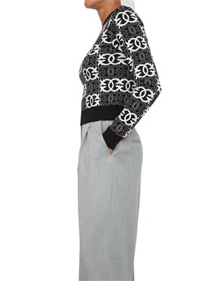 Maglia cropped Pinko in lana con fantasia logo all over nera e bianca in DONNA