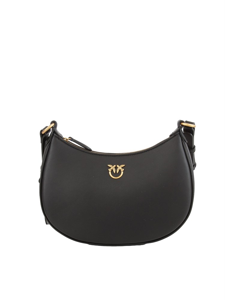 Borsa a spalla Pinko modello Half Moon in pelle nera con logo
