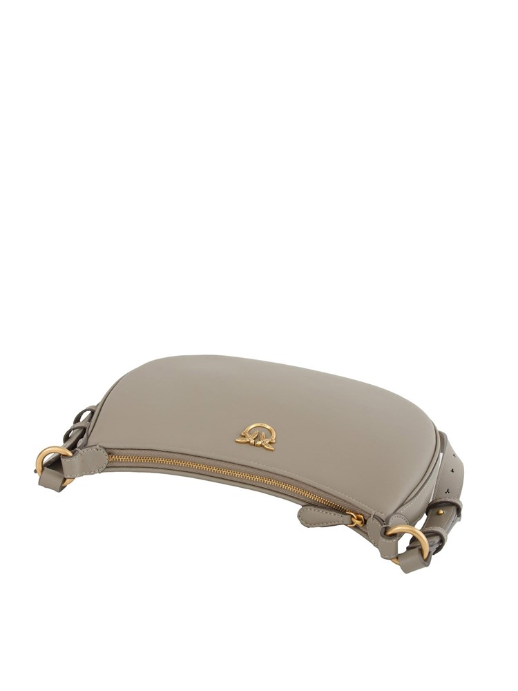 Borsa a spalla Pinko modello Half Moon in pelle grigia con logo
