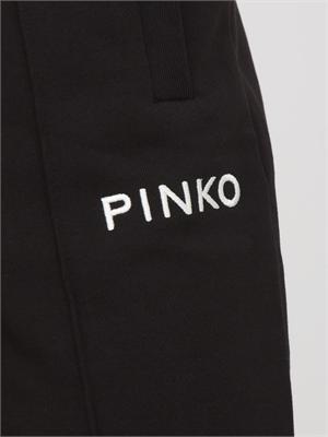Pantaloni jogger Pinko modello flare in morbido cotone nero e logo a contrasto in DONNA