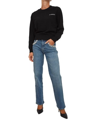 Maglia Pinko in lana e cashmere nero con maxi logo a contrasto dietro in DONNA