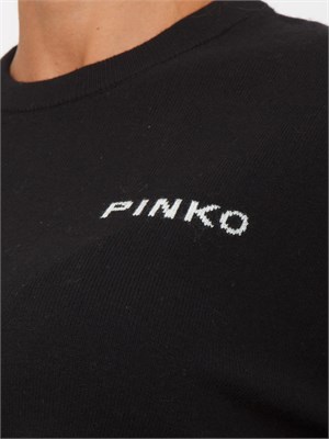 Maglia Pinko in lana e cashmere nero con maxi logo a contrasto dietro in DONNA