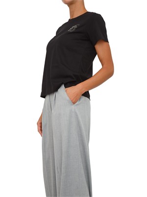 T-shirt Pinko in cotone nero con ricamo logo in cristalli in DONNA