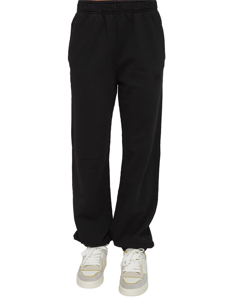 Pantaloni jogger Pinko in cotone nero effetto old con logo in tono