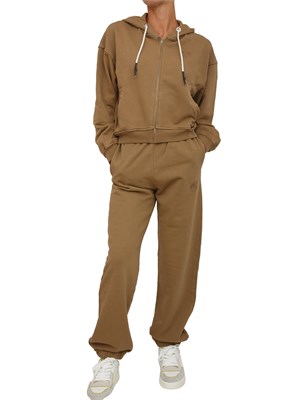 Felpa Pinko con cappuccio in cotone cammello e logo tono su tono in DONNA