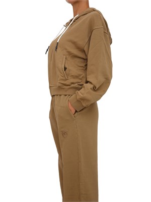Felpa Pinko con cappuccio in cotone cammello e logo tono su tono in DONNA