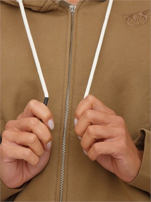 Felpa Pinko con cappuccio in cotone cammello e logo tono su tono in DONNA