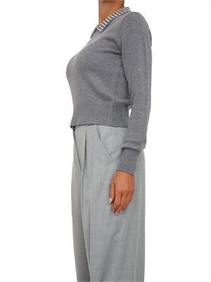 Maglia Pinko in lana grigia con colletto strass all over in DONNA