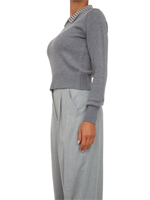 Maglia Pinko in lana grigia con colletto strass all over in DONNA