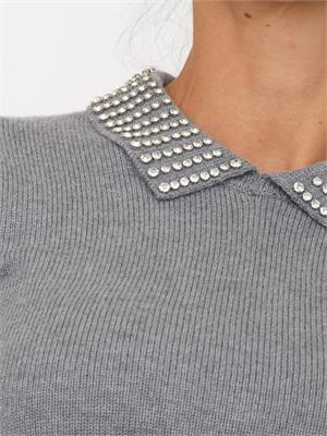 Maglia Pinko in lana grigia con colletto strass all over in DONNA