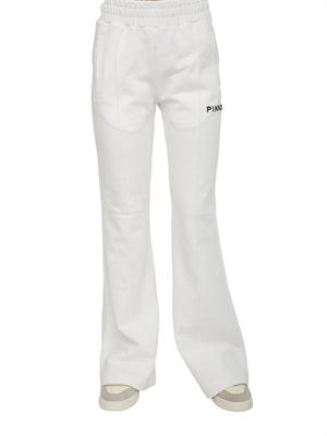 Pantaloni jogger Pinko modello flare in morbido cotone bianco e logo a contrasto in DONNA