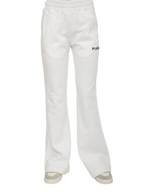 Pantaloni jogger Pinko modello flare in morbido cotone bianco e logo a contrasto in DONNA