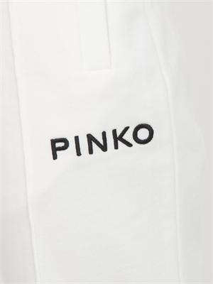Pantaloni jogger Pinko modello flare in morbido cotone bianco e logo a contrasto in DONNA