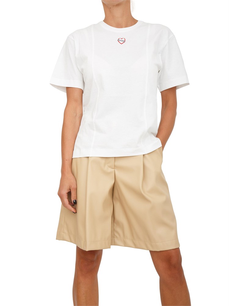 T-shirt Pinko in jersey di puro cotone bianco con ricamo cuore