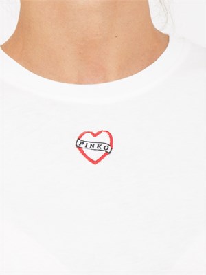 T-shirt Pinko in jersey di puro cotone bianco con ricamo cuore in DONNA