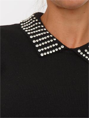 Maglia Pinko in lana nera con colletto strass all over in DONNA