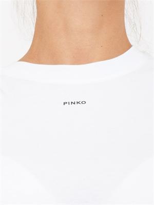T-shirt Pinko in jersey di cotone bianco con stampa logo a contrasto in DONNA