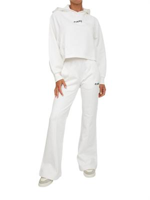 Felpa cropped Pinko con cappuccio in cotone bianco e logo a contrasto in DONNA