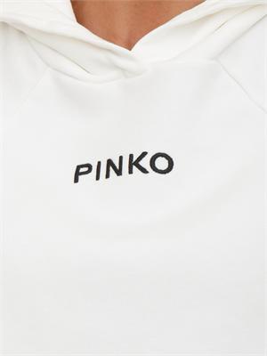 Felpa cropped Pinko con cappuccio in cotone bianco e logo a contrasto in DONNA
