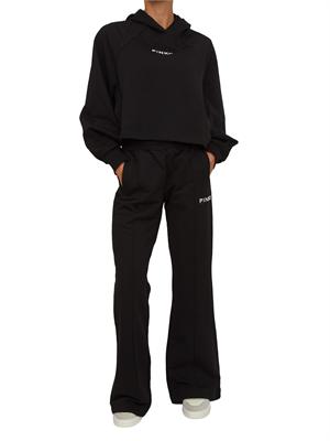 Felpa cropped Pinko con cappuccio in cotone nero e logo a contrasto in DONNA