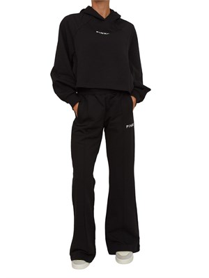 Felpa cropped Pinko con cappuccio in cotone nero e logo a contrasto in DONNA