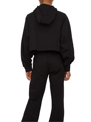 Felpa cropped Pinko con cappuccio in cotone nero e logo a contrasto in DONNA