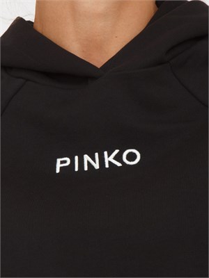 Felpa cropped Pinko con cappuccio in cotone nero e logo a contrasto in DONNA