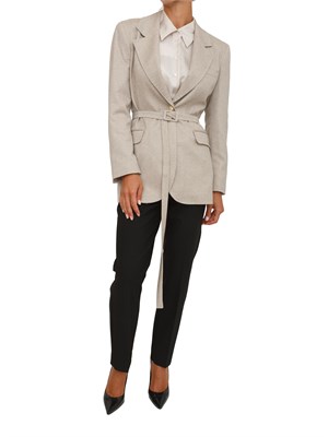Giacca monopetto Marella con cintura in saglia tinto filo di misto lana beige in DONNA