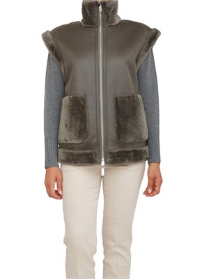 Gilet reversibile Marella in tessuto furry e vellutato verde oliva in DONNA